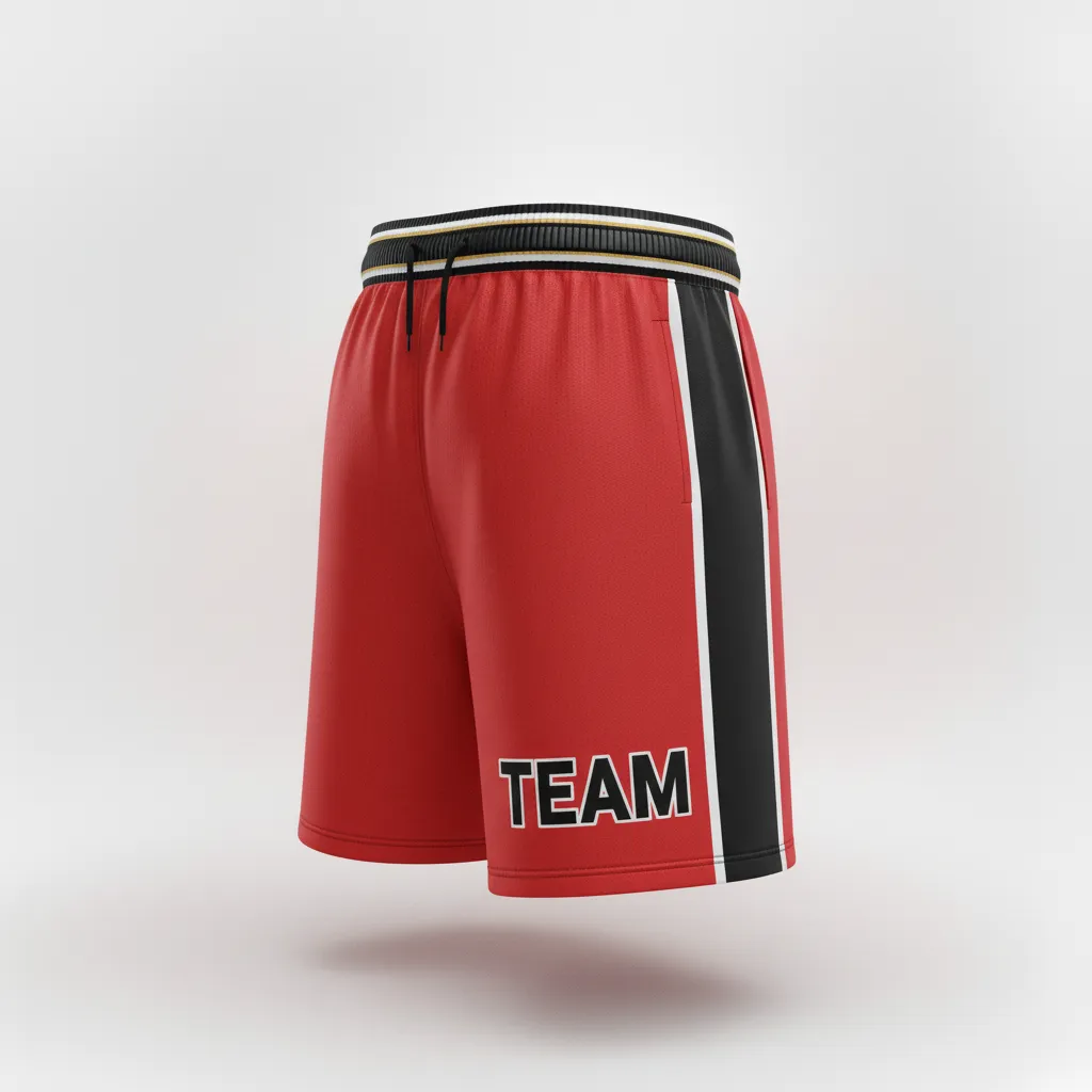Custom Rugby Training Shorts - Red, White - Athletic All Blacks - Side View - Kinexa Sportswear