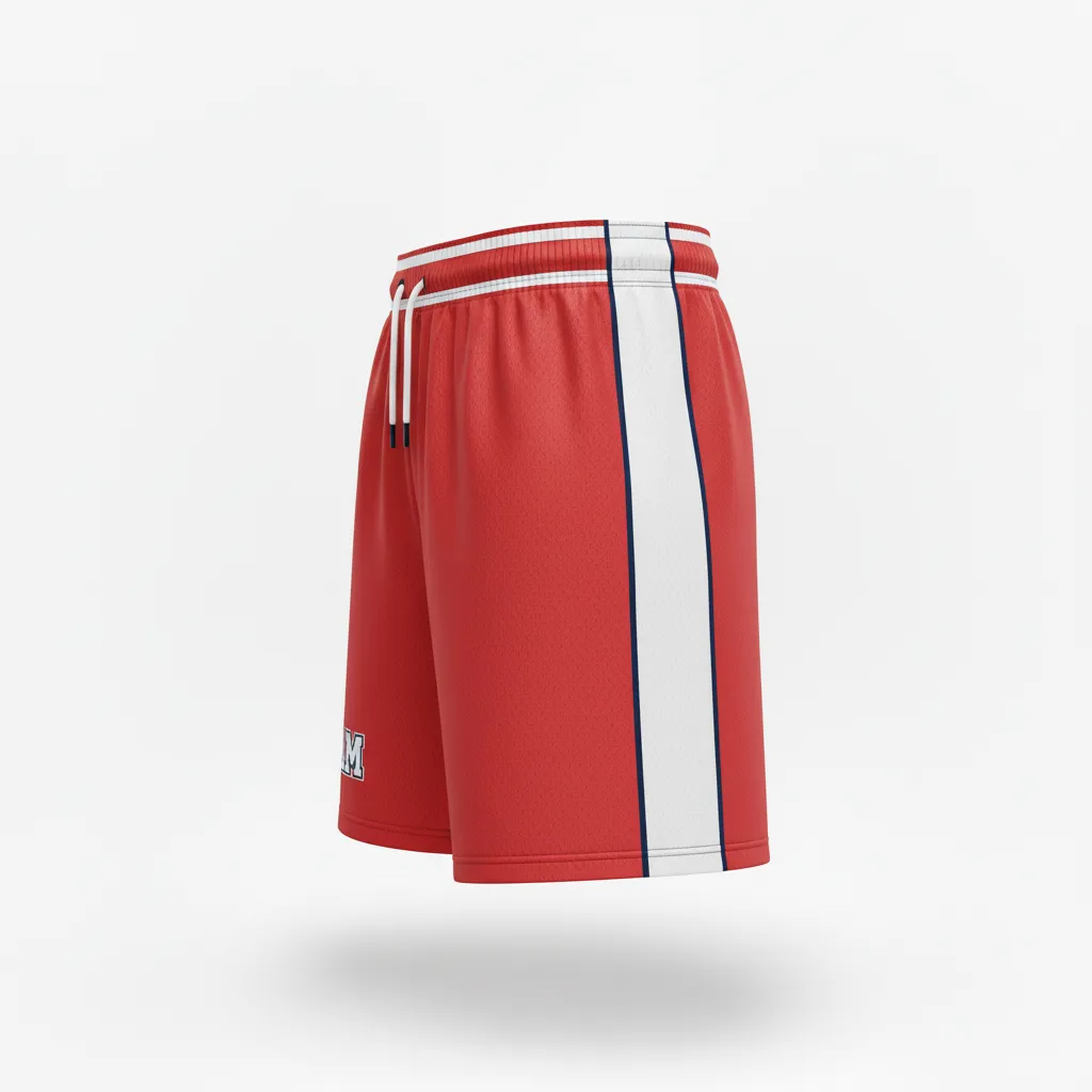 Custom Rugby Training Shorts - Red, White, Navy - Athletic - Side View - Kinexa Sportswear