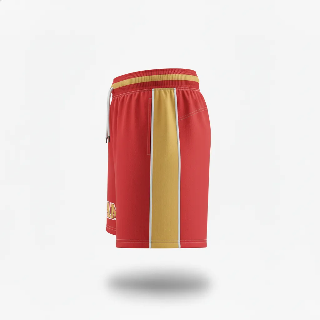 Custom Rugby Training Shorts - Burgundy, Gold, White - Vegas - Side View - Kinexa Sportswear