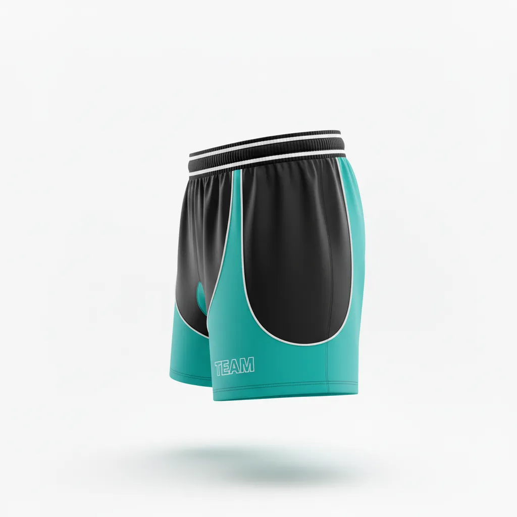 Custom Rugby Two Tone Shorts - Teal, White - All Blacks - Side View - Kinexa Sportswear