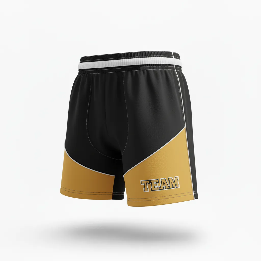 Custom Rugby Two Tone Shorts - Gold, White - All Blacks Vegas - Front View - Kinexa Sportswear