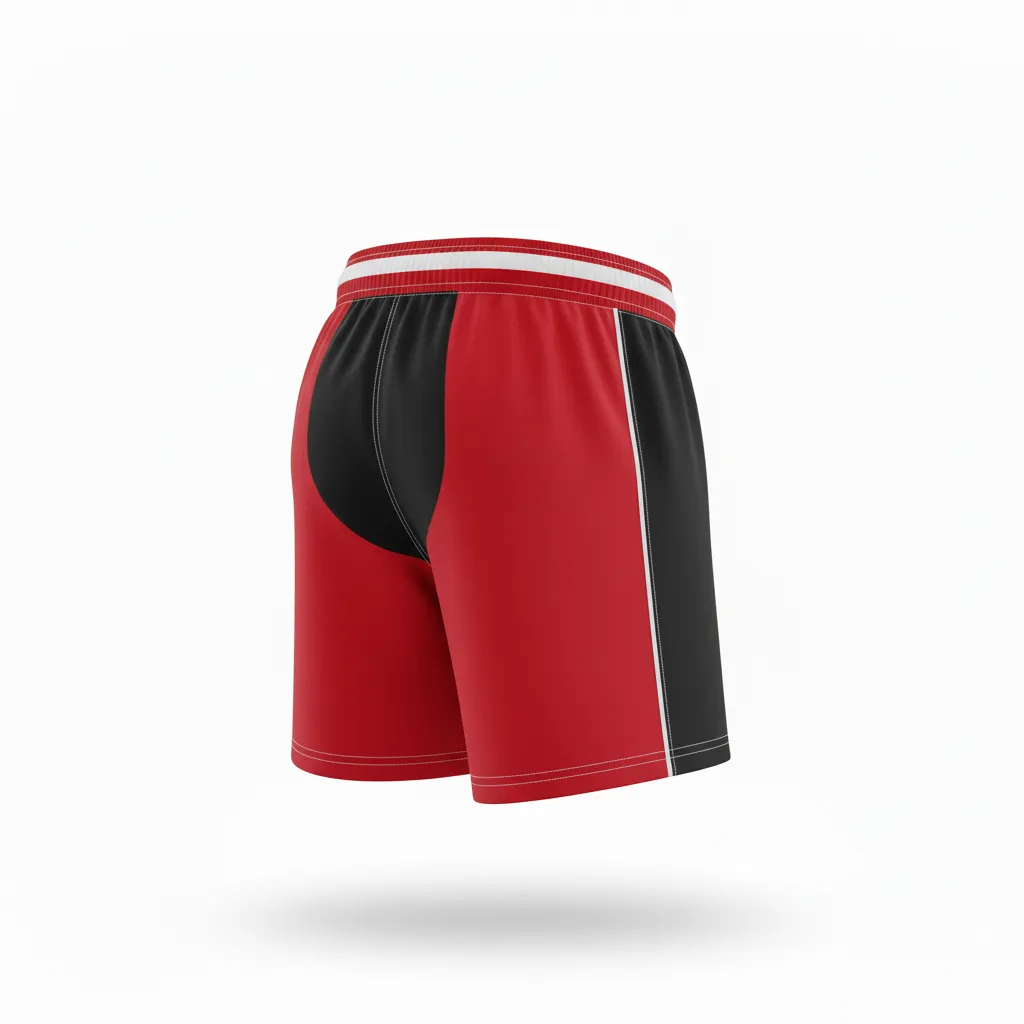 Custom Rugby Two Tone Shorts - Red, White - Athletic All Blacks - Back View - Kinexa Sportswear