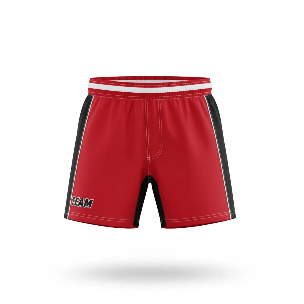 Custom Rugby Two Tone Shorts - Red, White - Athletic All Blacks - Front View - Kinexa Sportswear