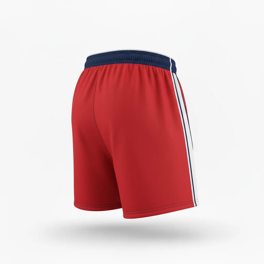 Custom Rugby Two Tone Shorts - Red, White, Navy - Athletic - Back View - Kinexa Sportswear