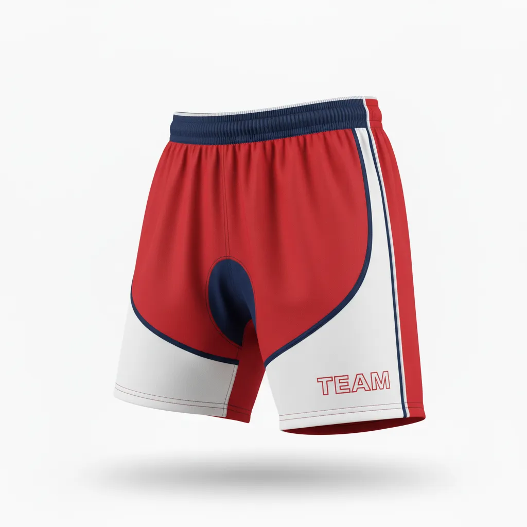Custom Rugby Two Tone Shorts - Red, White, Navy - Athletic - Front View - Kinexa Sportswear