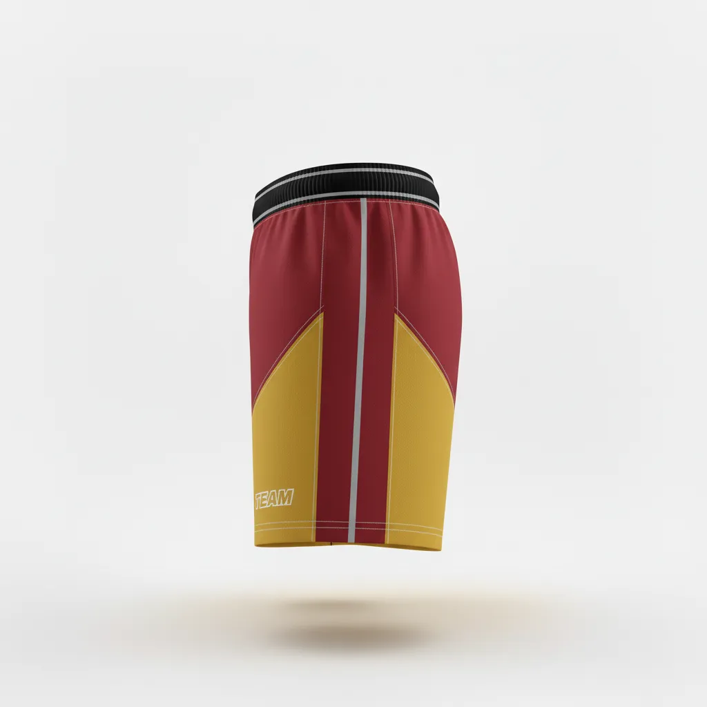 Custom Rugby Two Tone Shorts - Burgundy, Gold, White - Vegas - Side View - Kinexa Sportswear