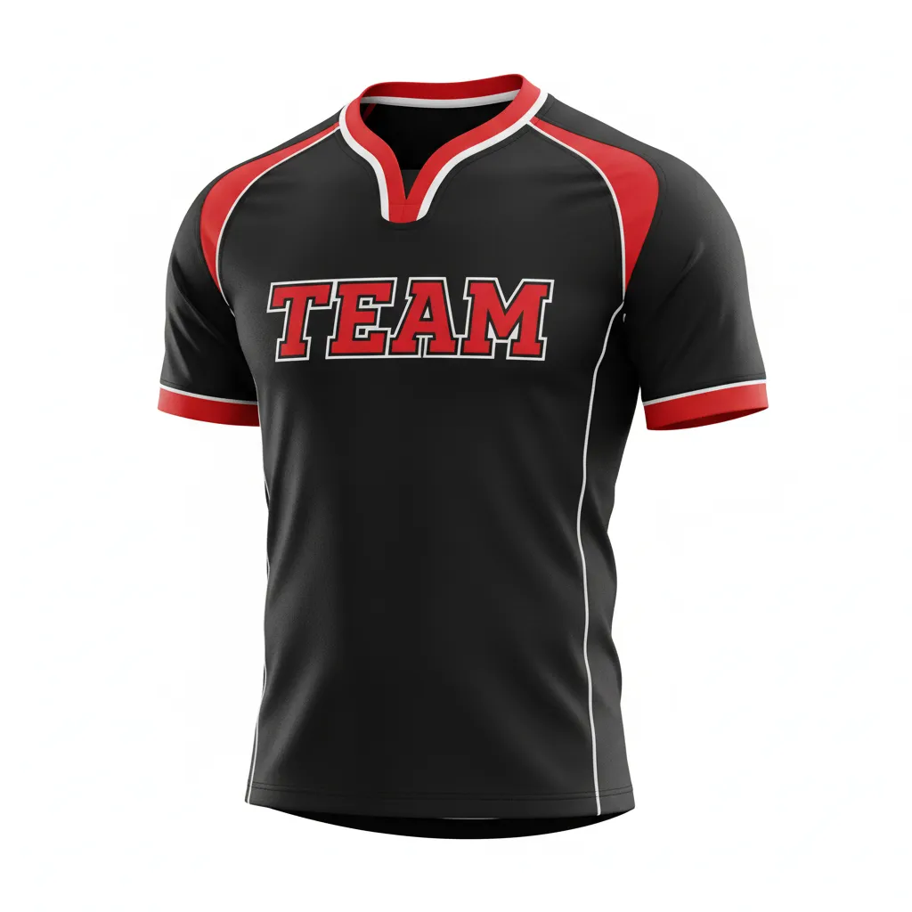 Custom Rugby V Neck Rugby Jersey - Red, White - All Blacks Athletic - Front View - Kinexa Sportswear
