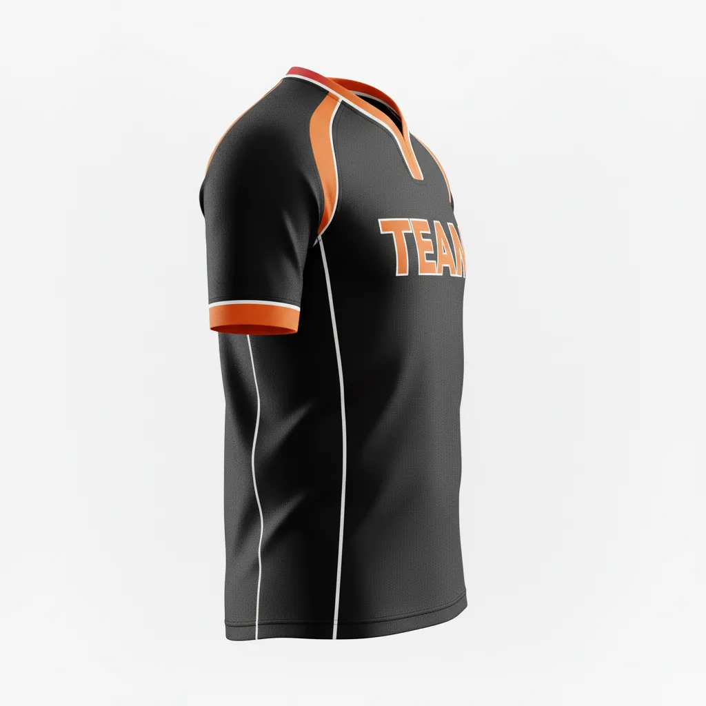 Custom Rugby V Neck Rugby Jersey - Orange, White - All Blacks - Side View - Kinexa Sportswear