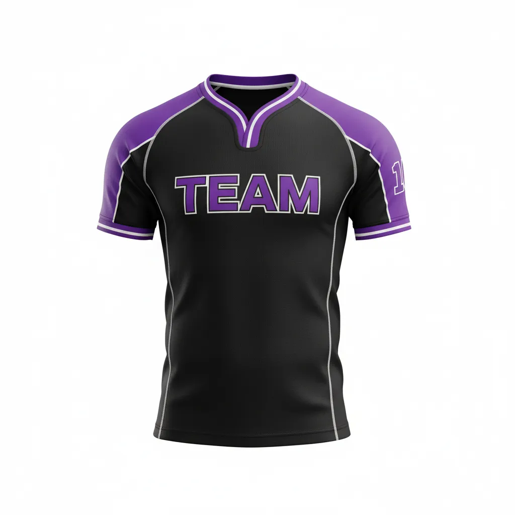 Custom Rugby V Neck Rugby Jersey - Purple, White - All Blacks - Front View - Kinexa Sportswear