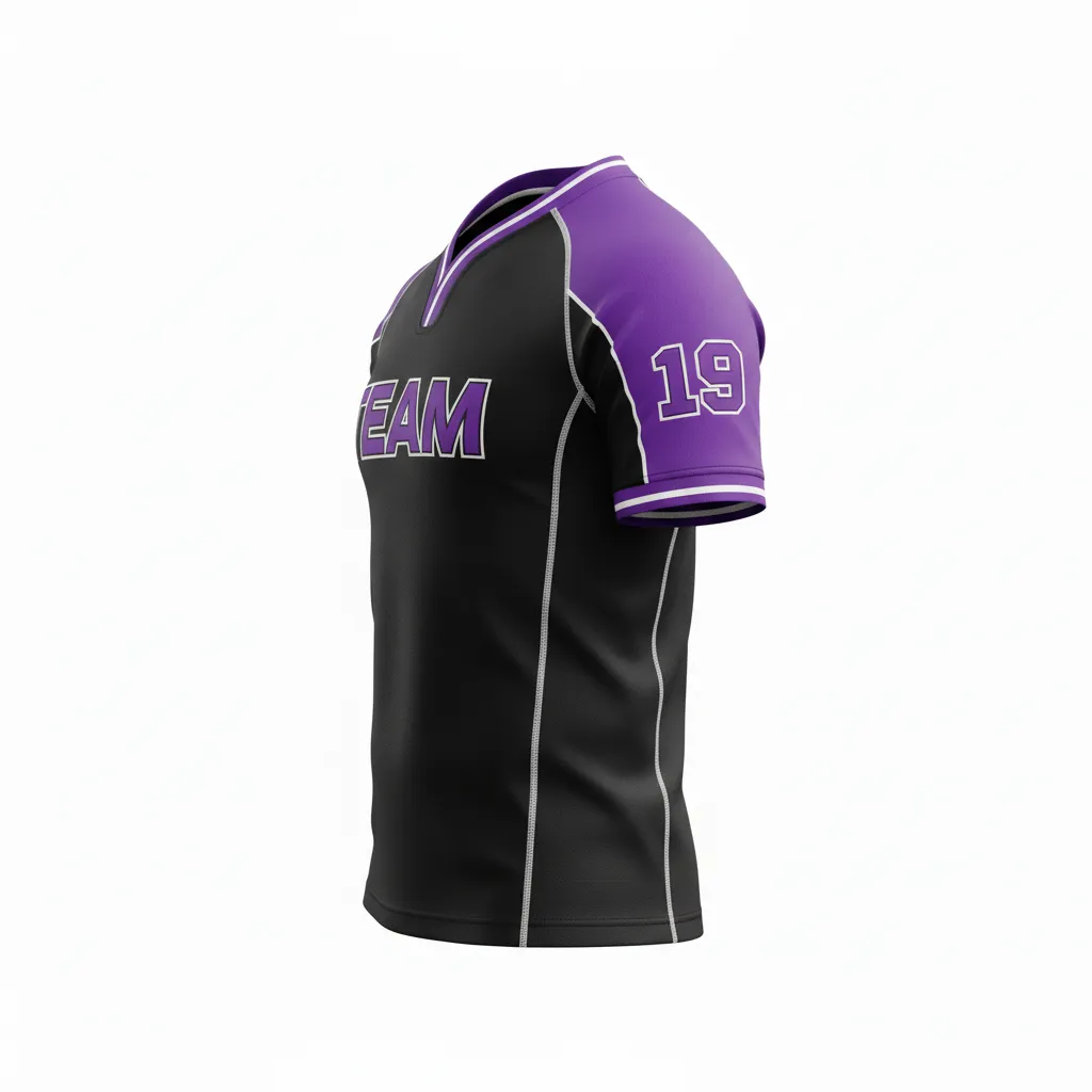 Custom Rugby V Neck Rugby Jersey - Purple, White - All Blacks - Side View - Kinexa Sportswear