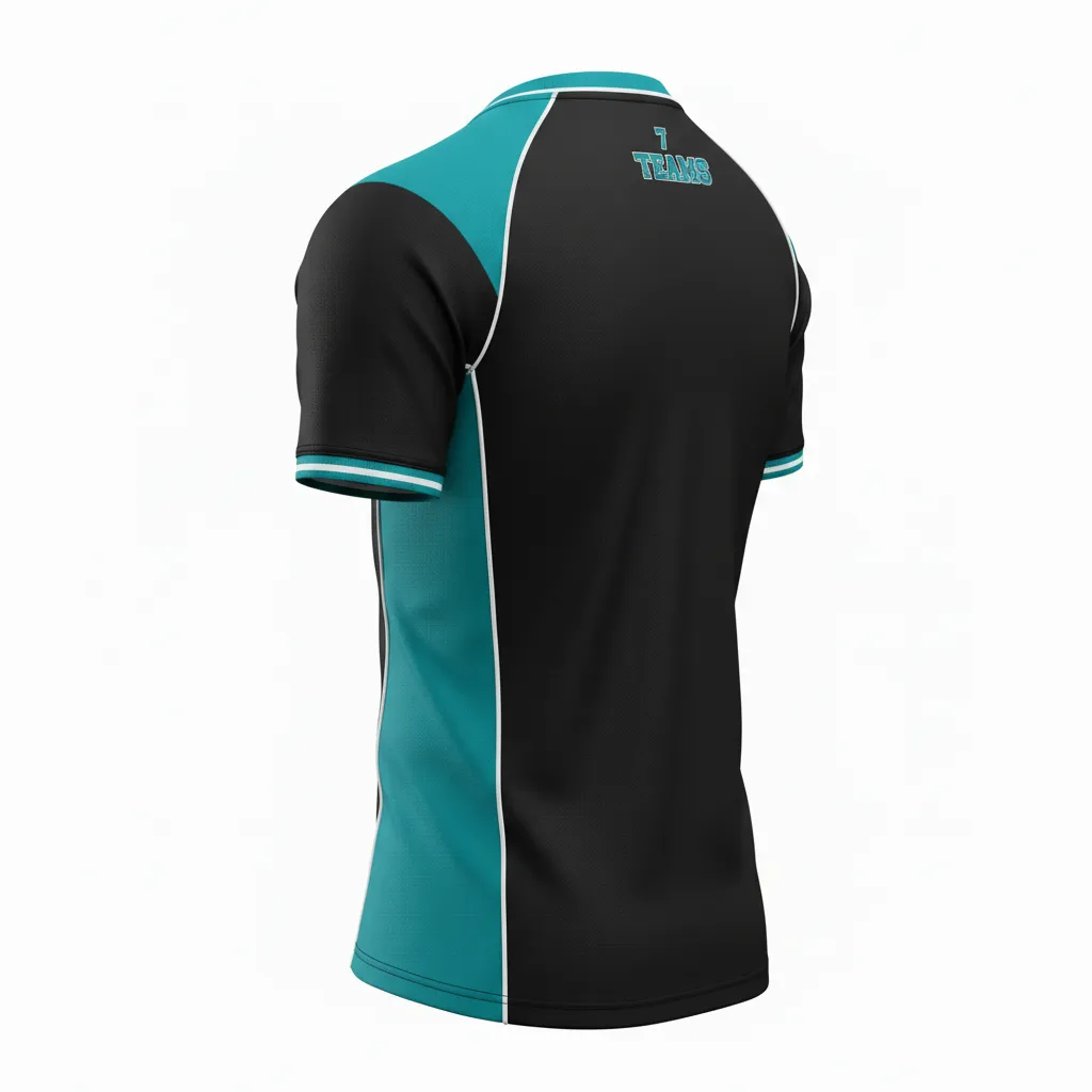 Custom Rugby V Neck Rugby Jersey - Teal, White - All Blacks - Back View - Kinexa Sportswear