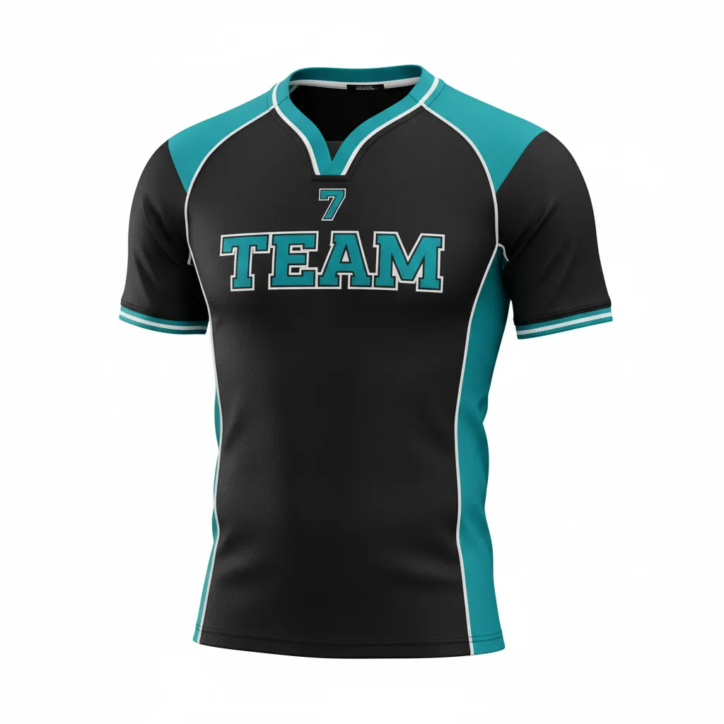 Custom Rugby V Neck Rugby Jersey - Teal, White - All Blacks - Front View - Kinexa Sportswear