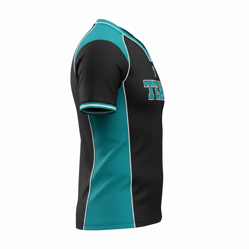 Custom Rugby V Neck Rugby Jersey - Teal, White - All Blacks - Side View - Kinexa Sportswear