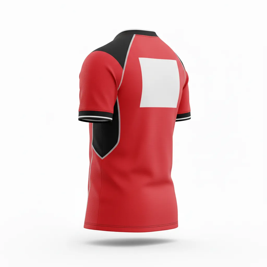 Custom Rugby V Neck Rugby Jersey - Red, White - Athletic All Blacks - Back View - Kinexa Sportswear