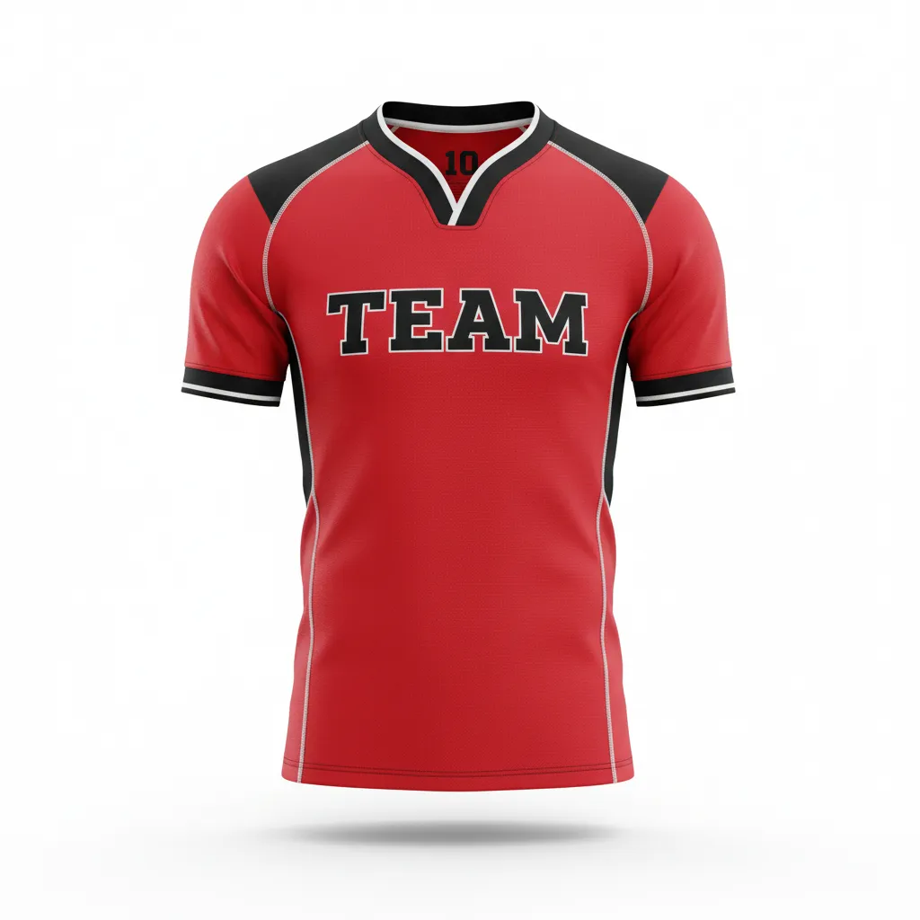 Custom Rugby V Neck Rugby Jersey - Red, White - Athletic All Blacks - Front View - Kinexa Sportswear
