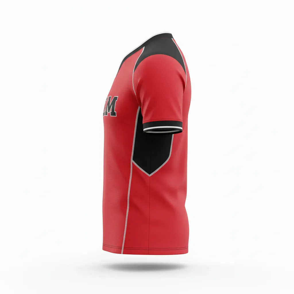 Custom Rugby V Neck Rugby Jersey - Red, White - Athletic All Blacks - Side View - Kinexa Sportswear