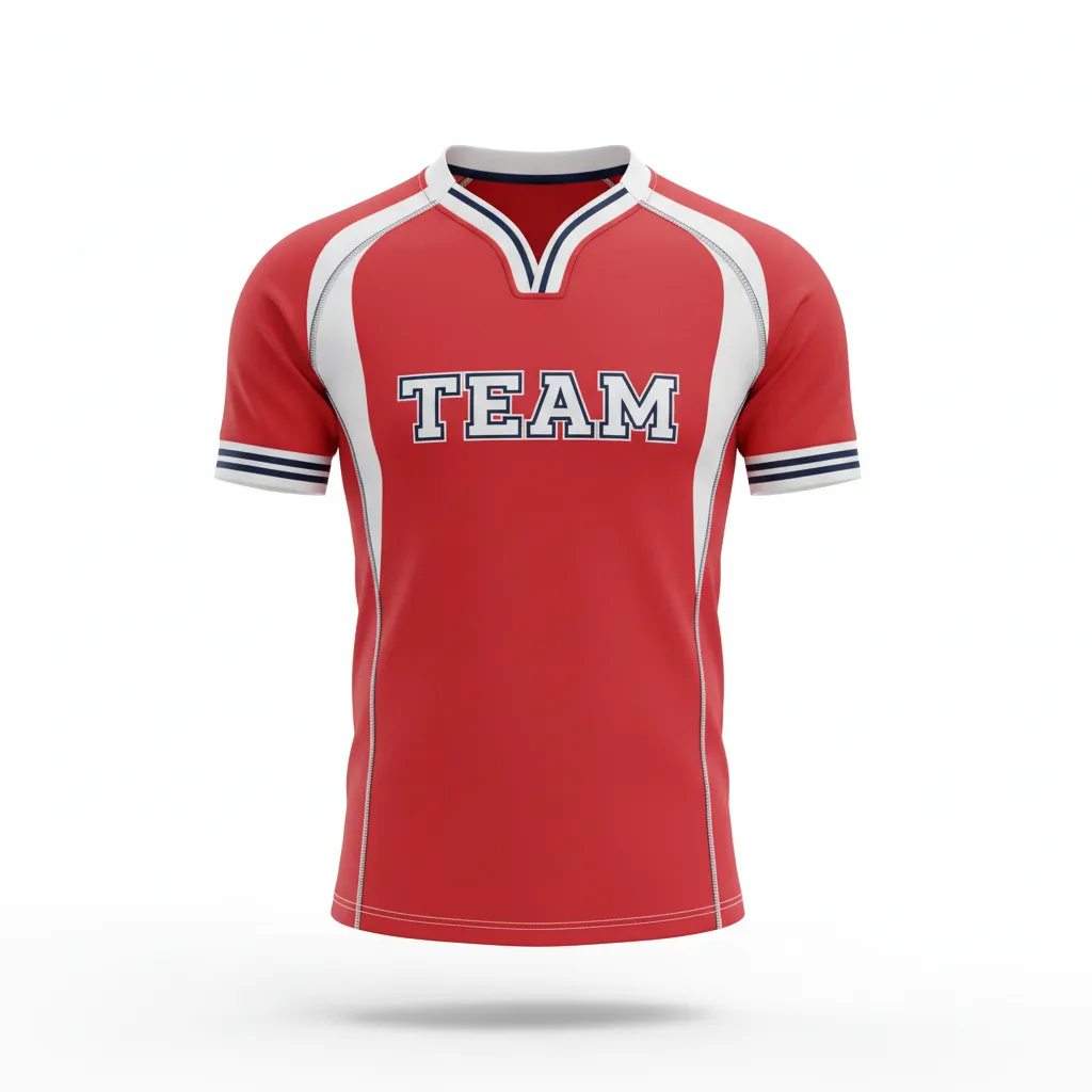 Custom Rugby V Neck Rugby Jersey - Red, White, Navy - Athletic - Front View - Kinexa Sportswear