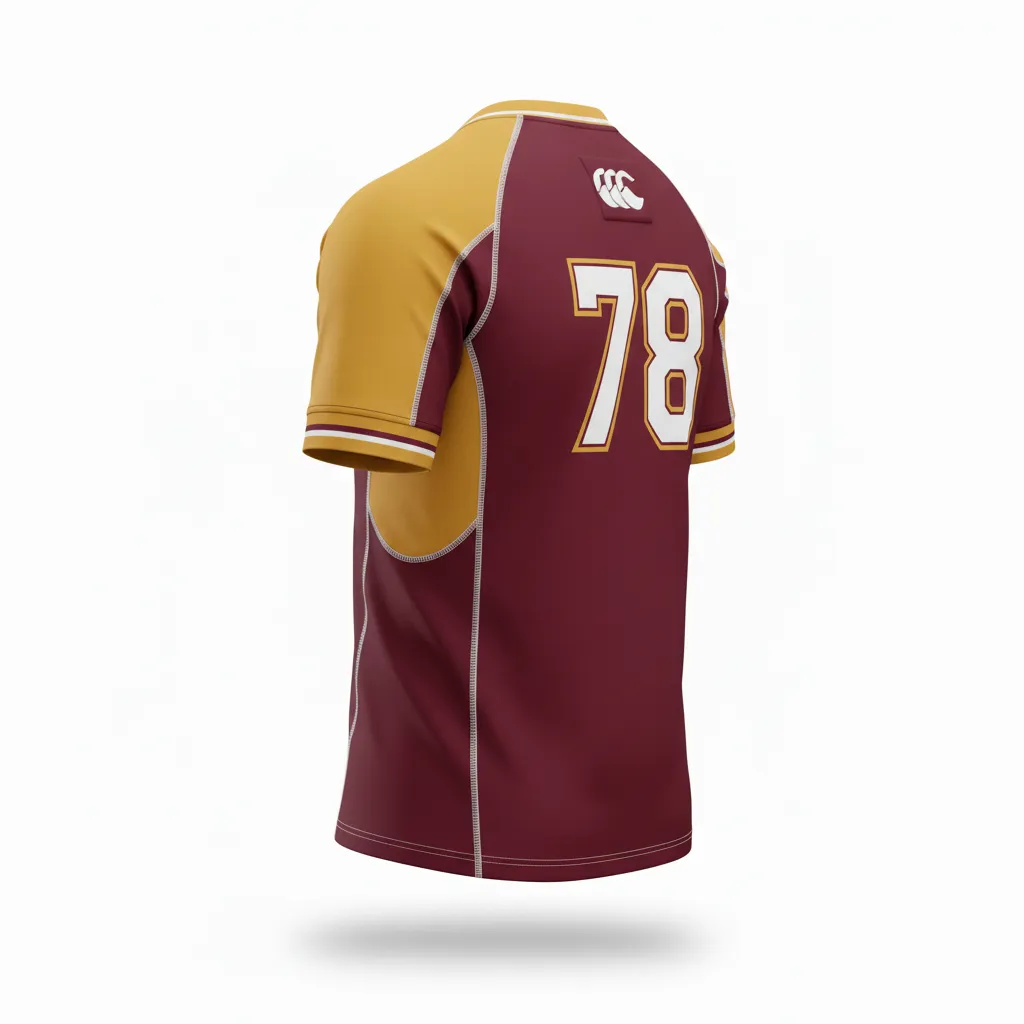 Custom Rugby V Neck Rugby Jersey - Burgundy, Gold, White - Vegas - Back View - Kinexa Sportswear