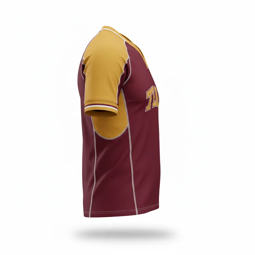 Custom Rugby V Neck Rugby Jersey - Burgundy, Gold, White - Vegas - Side View - Kinexa Sportswear