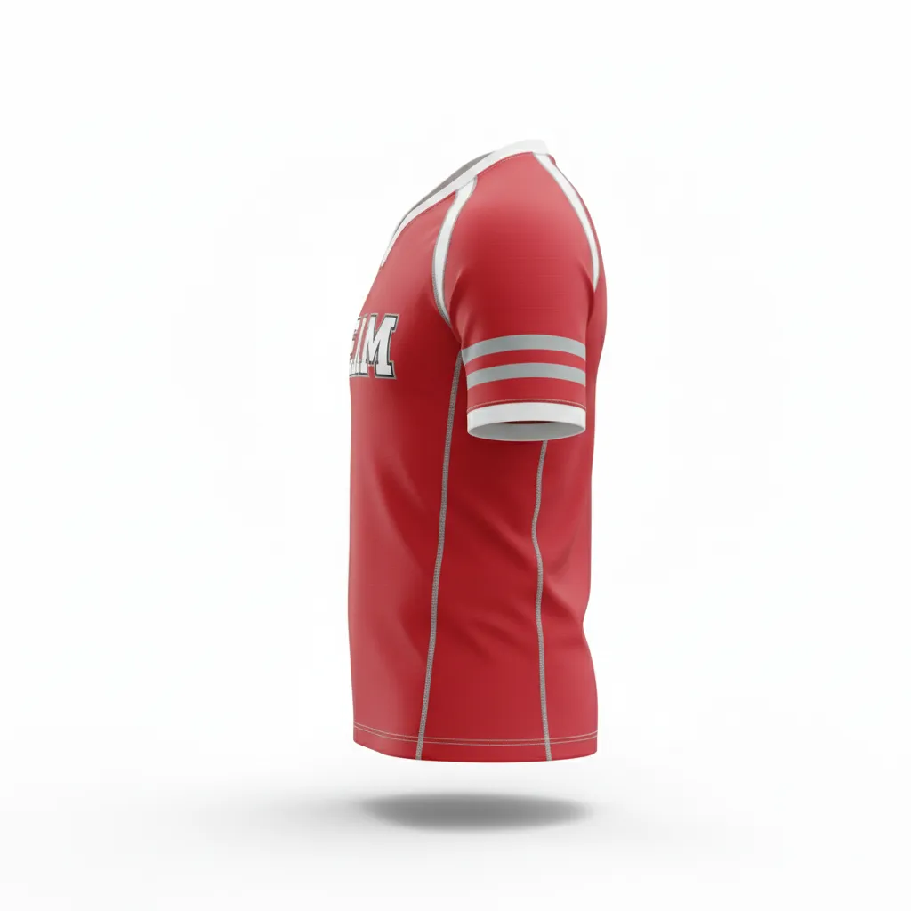 Custom Rugby V Neck Rugby Jersey - White, Silver - Cardinal - Side View - Kinexa Sportswear