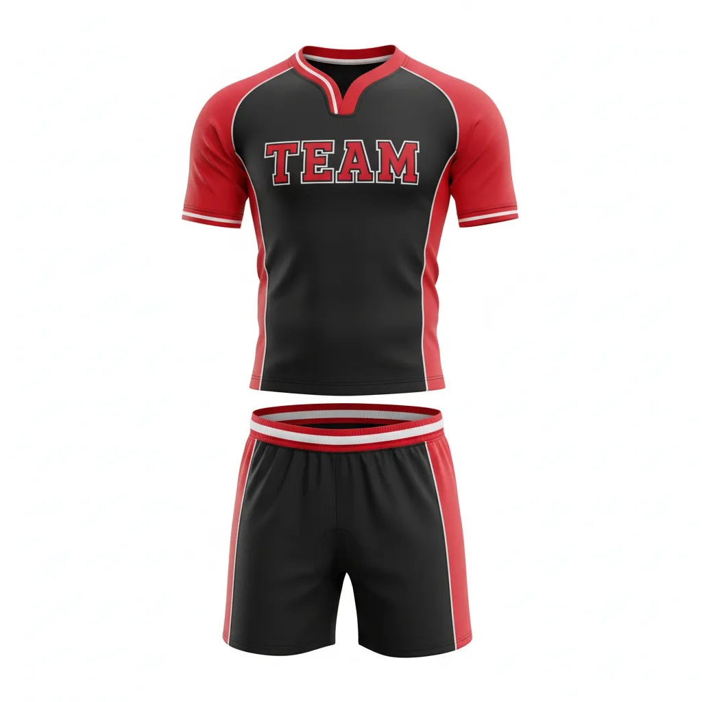 Custom Rugby V Neck Rugby Uniforms - Red, White - All Blacks Athletic - Front View - Kinexa Sportswear