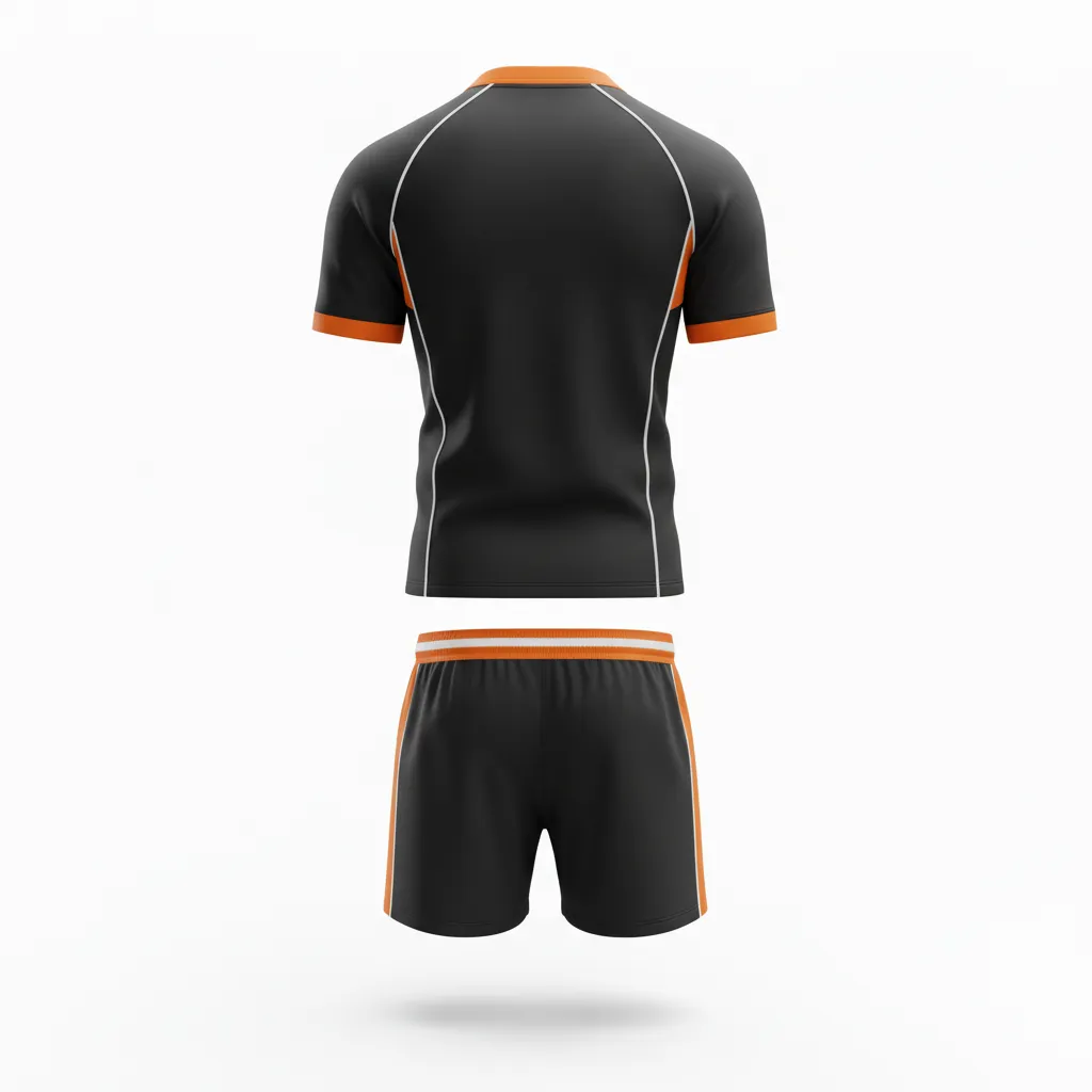 Custom Rugby V Neck Rugby Uniforms - Orange, White - All Blacks - Back View - Kinexa Sportswear