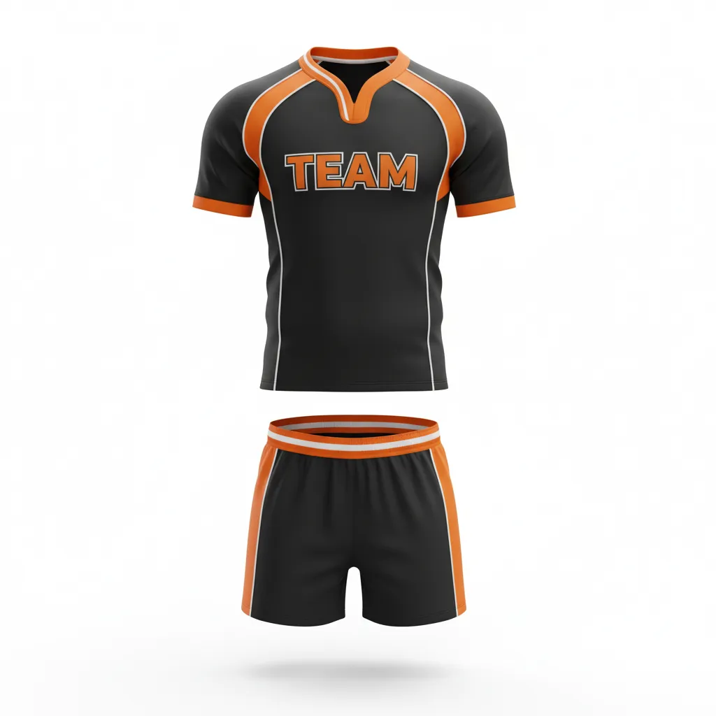 Custom Rugby V Neck Rugby Uniforms - Orange, White - All Blacks - Front View - Kinexa Sportswear