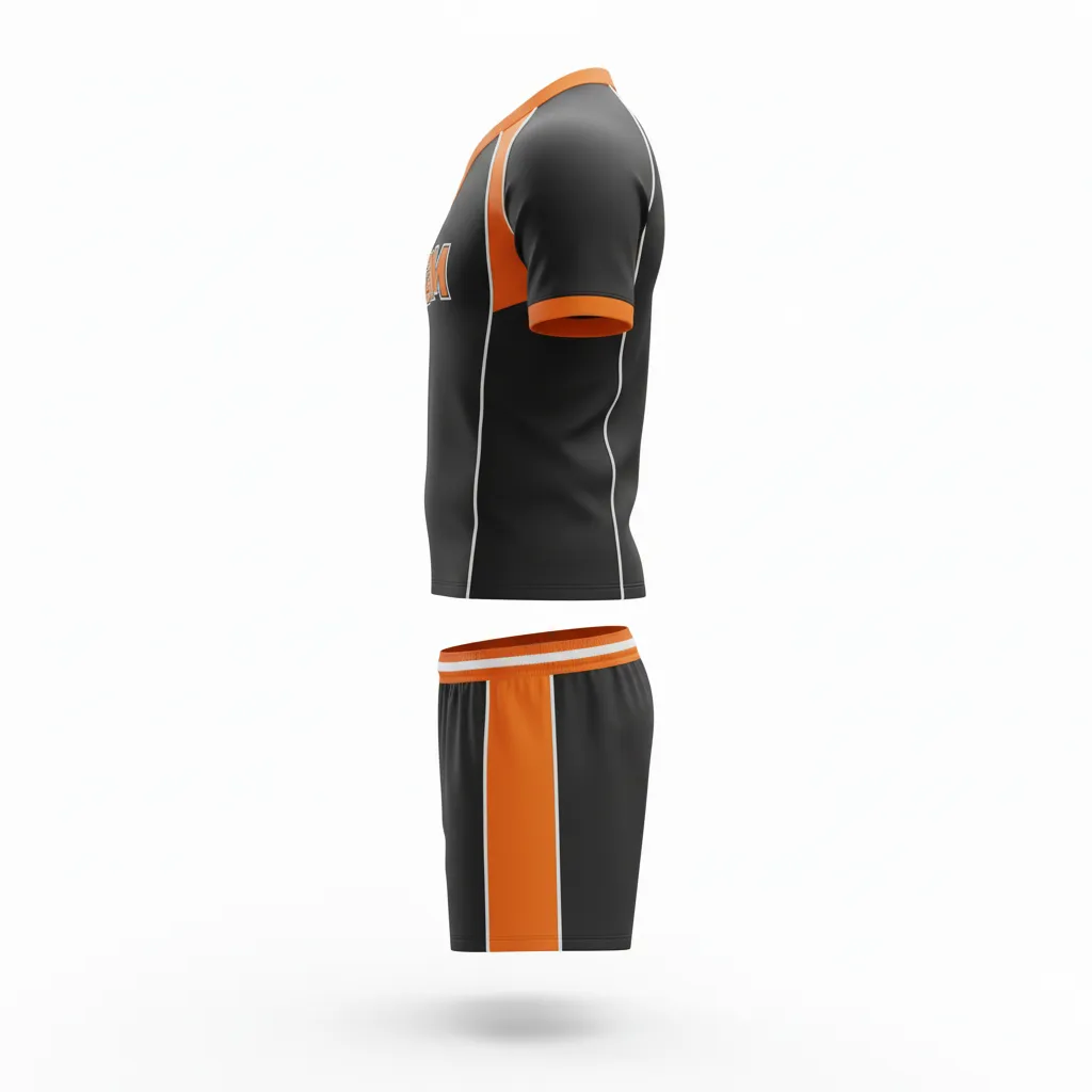 Custom Rugby V Neck Rugby Uniforms - Orange, White - All Blacks - Side View - Kinexa Sportswear