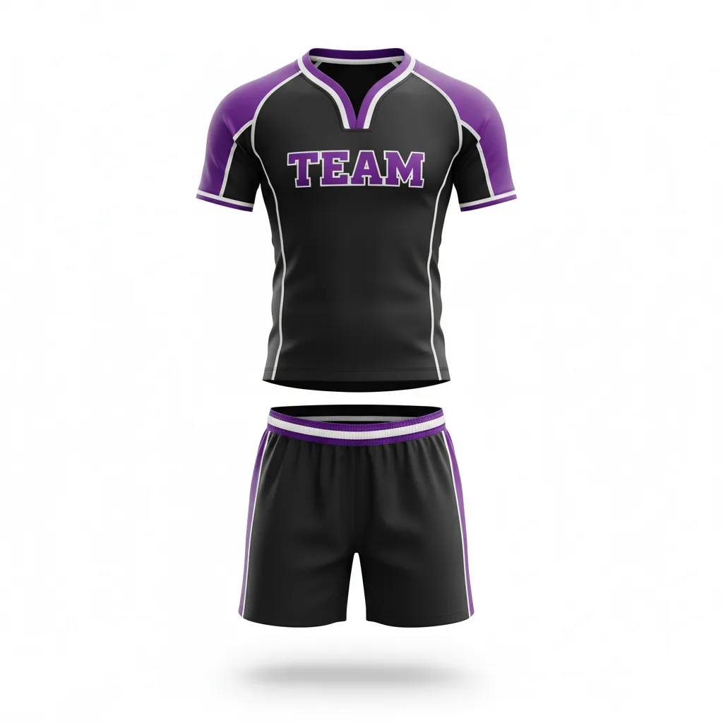Custom Rugby V Neck Rugby Uniforms - Purple, White - All Blacks - Front View - Kinexa Sportswear