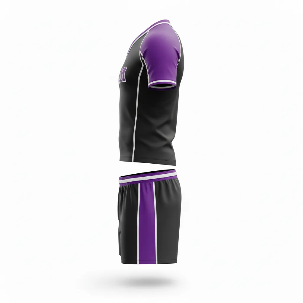 Custom Rugby V Neck Rugby Uniforms - Purple, White - All Blacks - Side View - Kinexa Sportswear