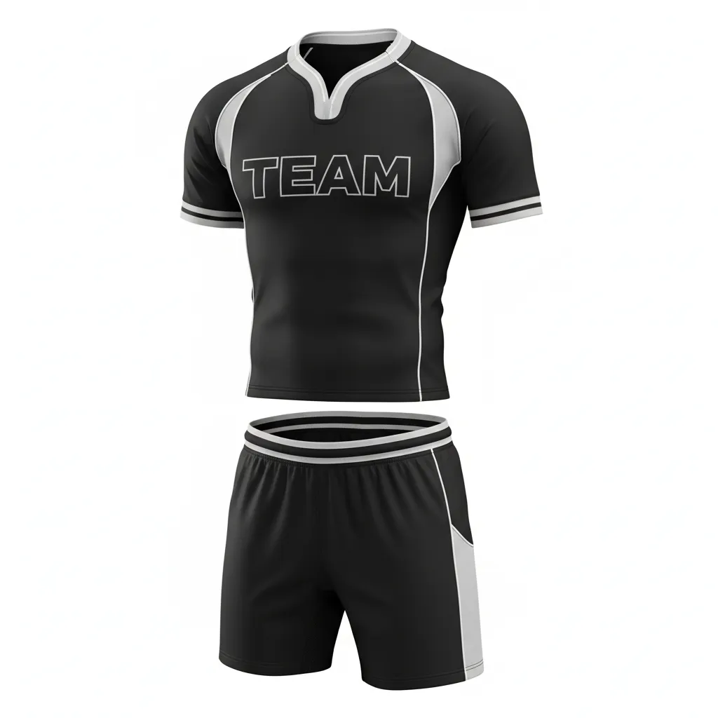 Custom Rugby V Neck Rugby Uniforms - Silver, White - All Blacks - Front View - Kinexa Sportswear