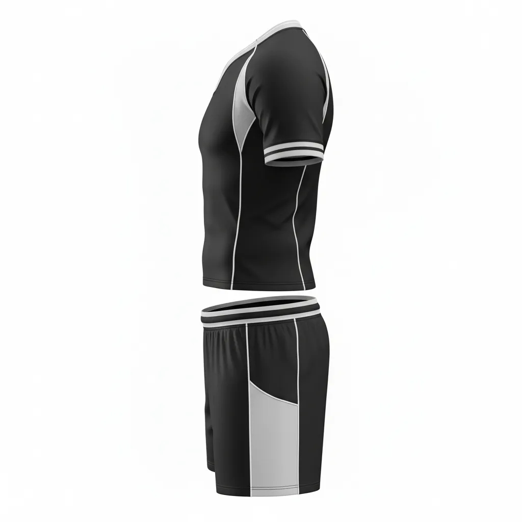 Custom Rugby V Neck Rugby Uniforms - Silver, White - All Blacks - Side View - Kinexa Sportswear