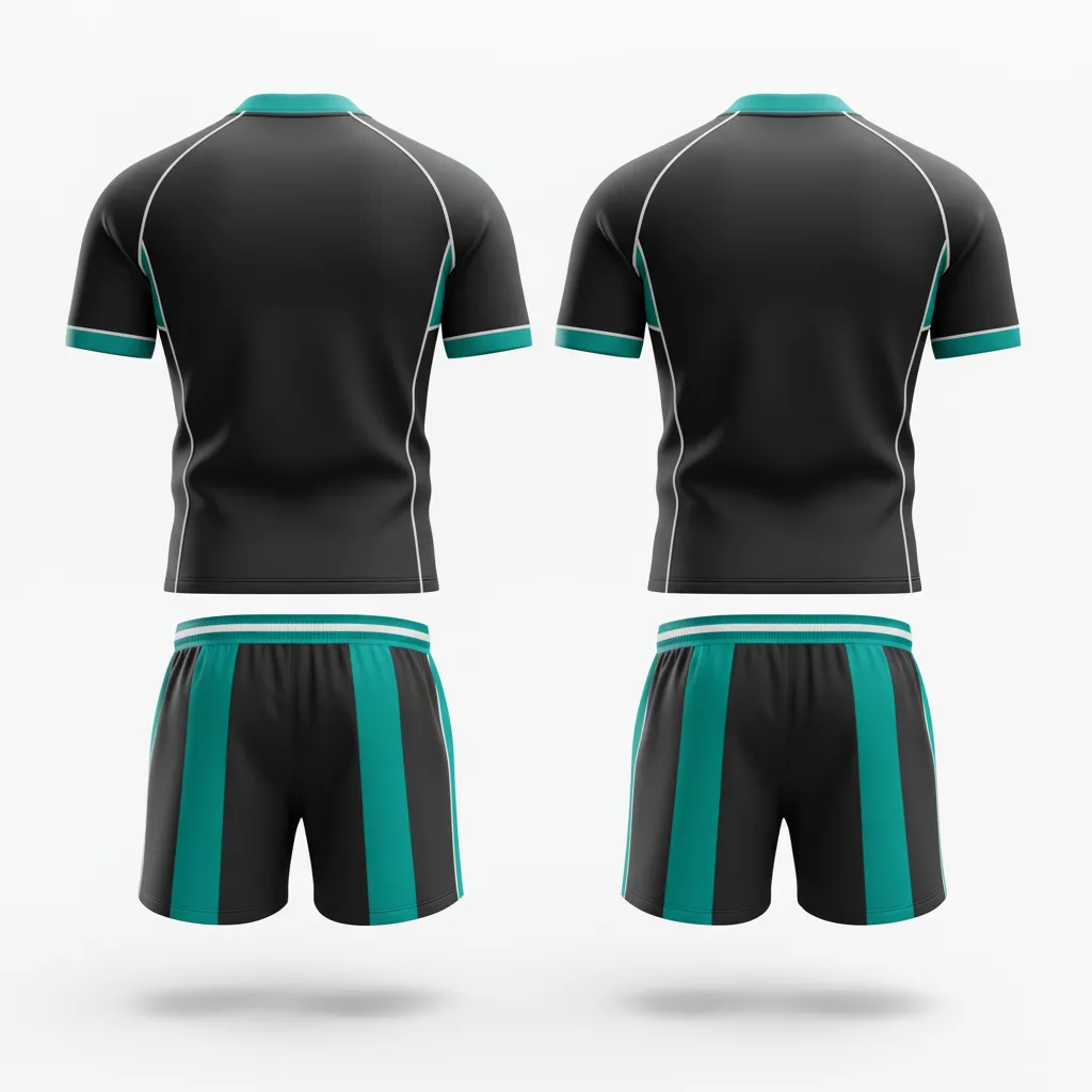 Custom Rugby V Neck Rugby Uniforms - Teal, White - All Blacks - Back View - Kinexa Sportswear