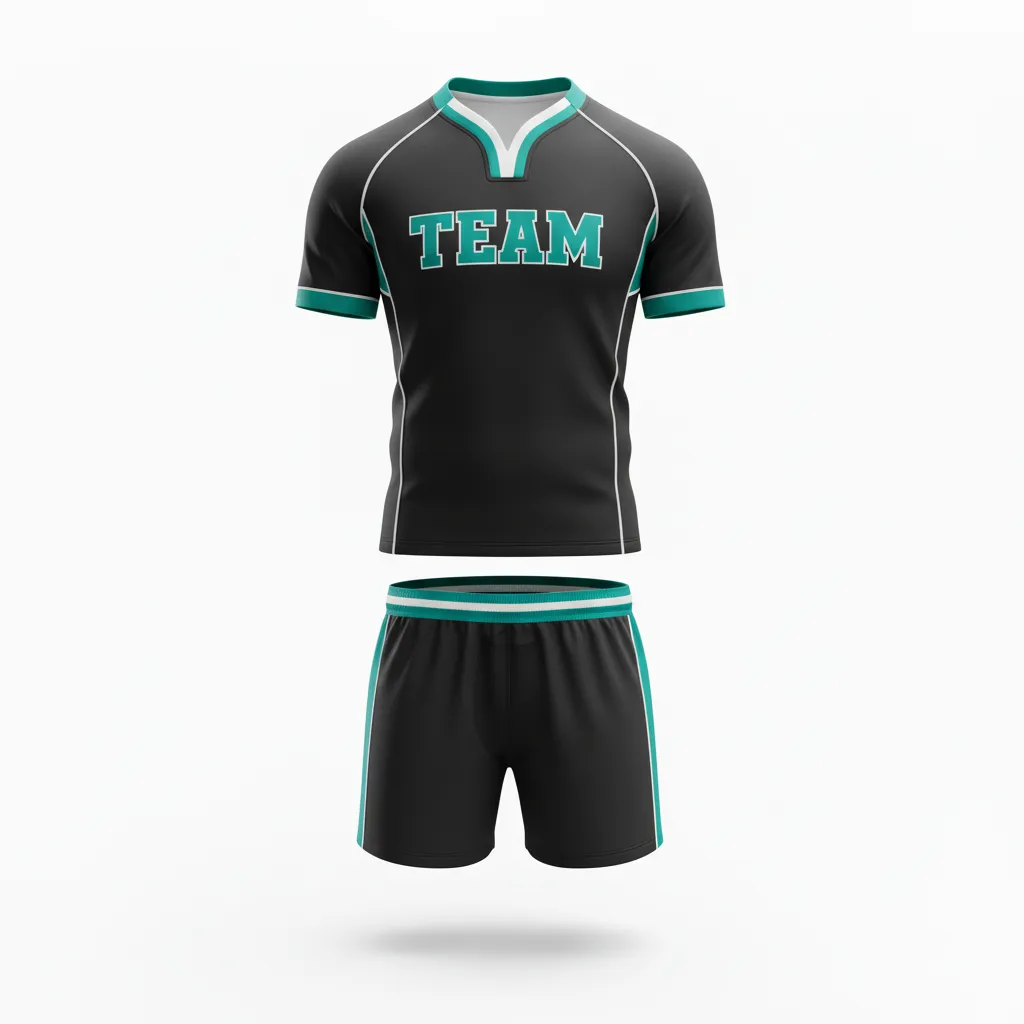 Custom Rugby V Neck Rugby Uniforms - Teal, White - All Blacks - Front View - Kinexa Sportswear