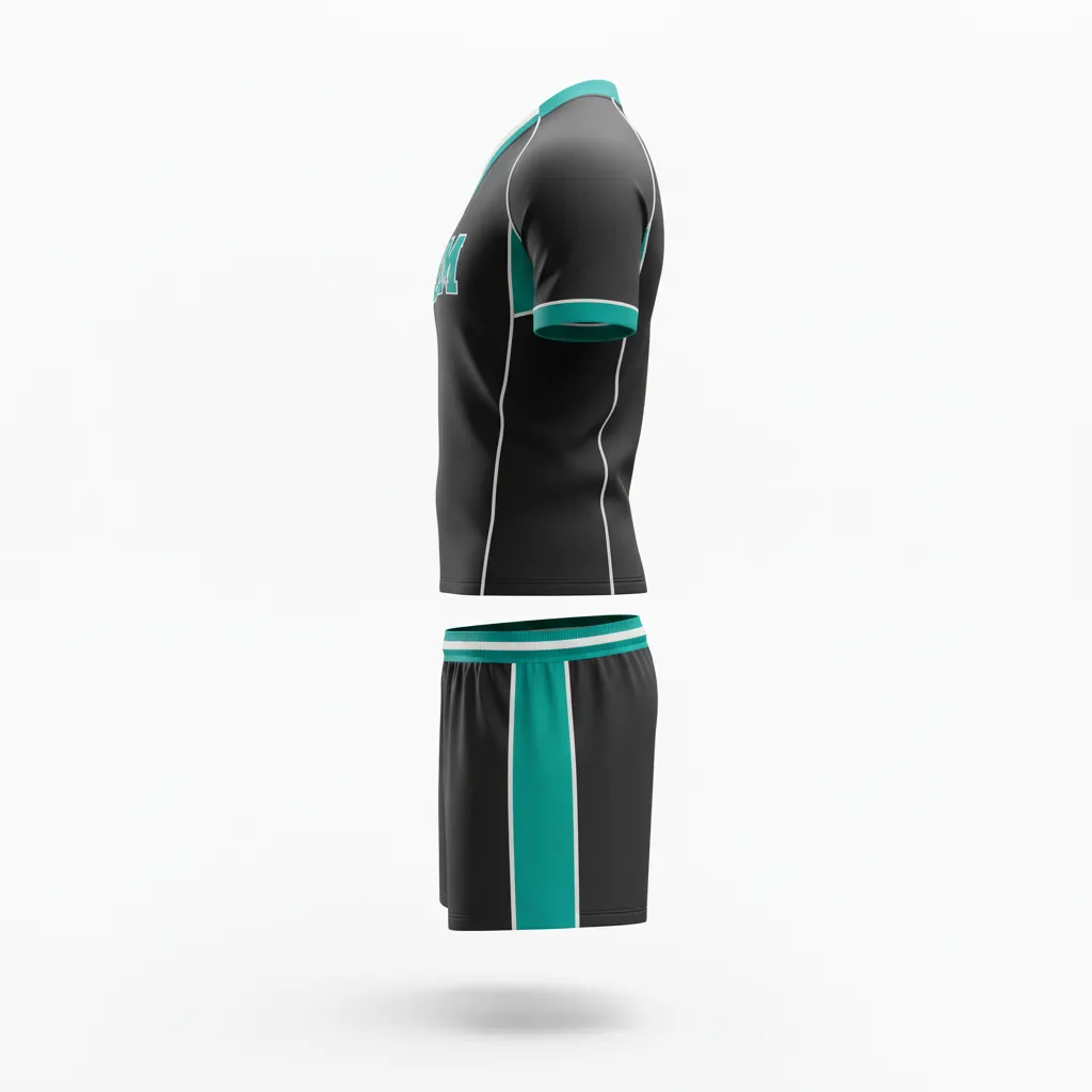 Custom Rugby V Neck Rugby Uniforms - Teal, White - All Blacks - Side View - Kinexa Sportswear