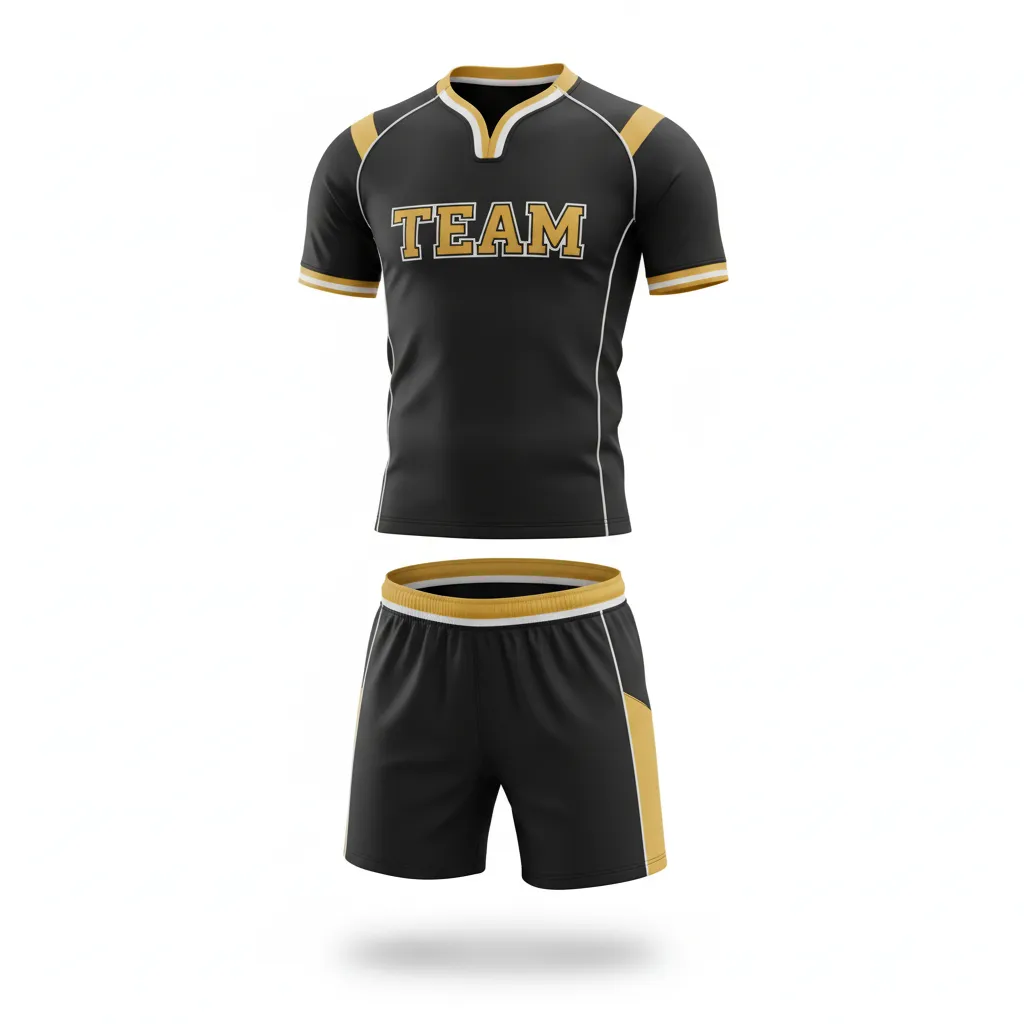 Custom Rugby V Neck Rugby Uniforms - Gold, White - All Blacks Vegas - Front View - Kinexa Sportswear
