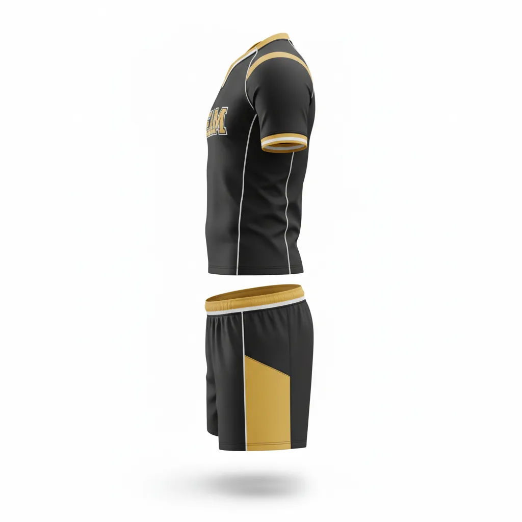 Custom Rugby V Neck Rugby Uniforms - Gold, White - All Blacks Vegas - Side View - Kinexa Sportswear