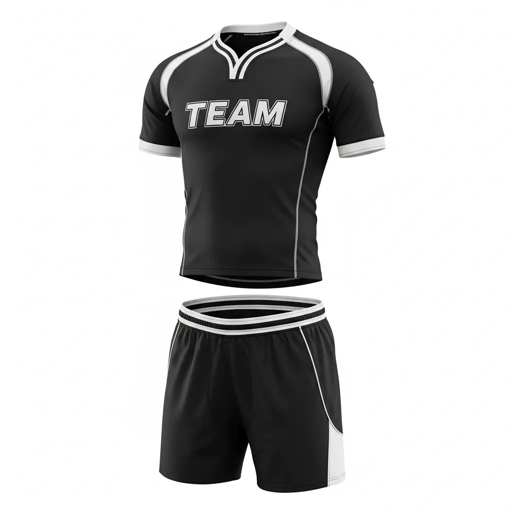 Custom Rugby V Neck Rugby Uniforms - White, Silver - All Blacks - Front View - Kinexa Sportswear