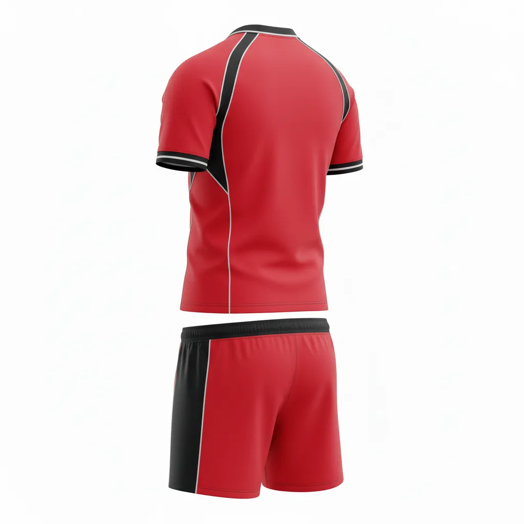 Custom Rugby V Neck Rugby Uniforms - Red, White - Athletic All Blacks - Back View - Kinexa Sportswear