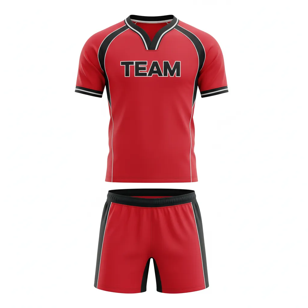 Custom Rugby V Neck Rugby Uniforms - Red, White - Athletic All Blacks - Front View - Kinexa Sportswear