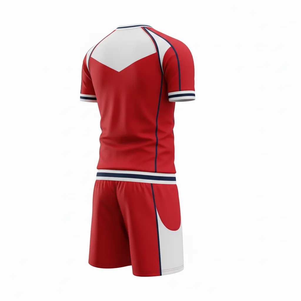 Custom Rugby V Neck Rugby Uniforms - Red, White, Navy - Athletic - Back View - Kinexa Sportswear