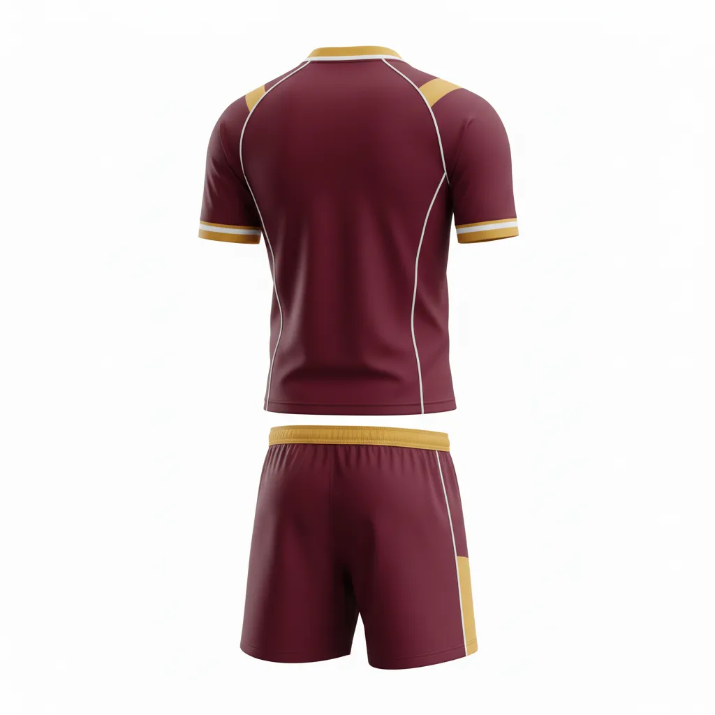 Custom Rugby V Neck Rugby Uniforms - Burgundy, Gold, White - Vegas - Back View - Kinexa Sportswear