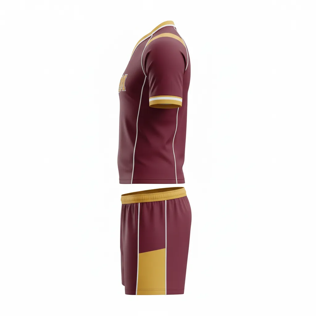 Custom Rugby V Neck Rugby Uniforms - Burgundy, Gold, White - Vegas - Side View - Kinexa Sportswear