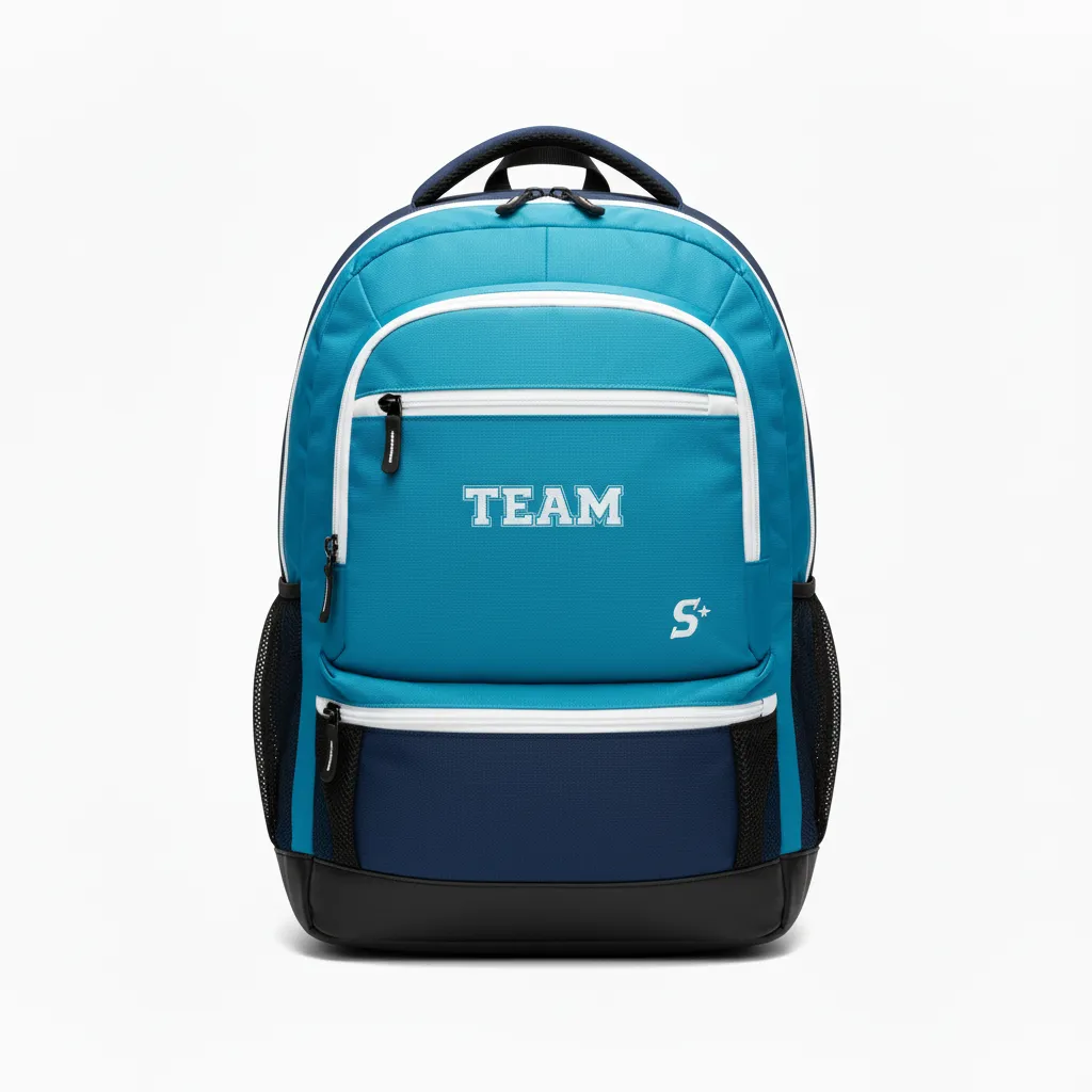 Custom Soccer Backpack - White - Aqua - Front View - Kinexa Sportswear