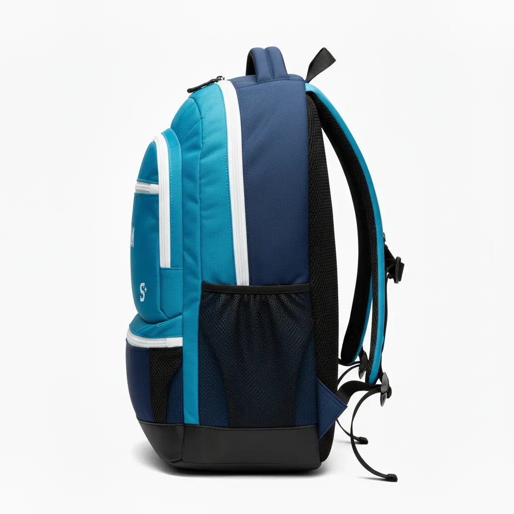 Custom Soccer Backpack - White - Aqua - Side View - Kinexa Sportswear