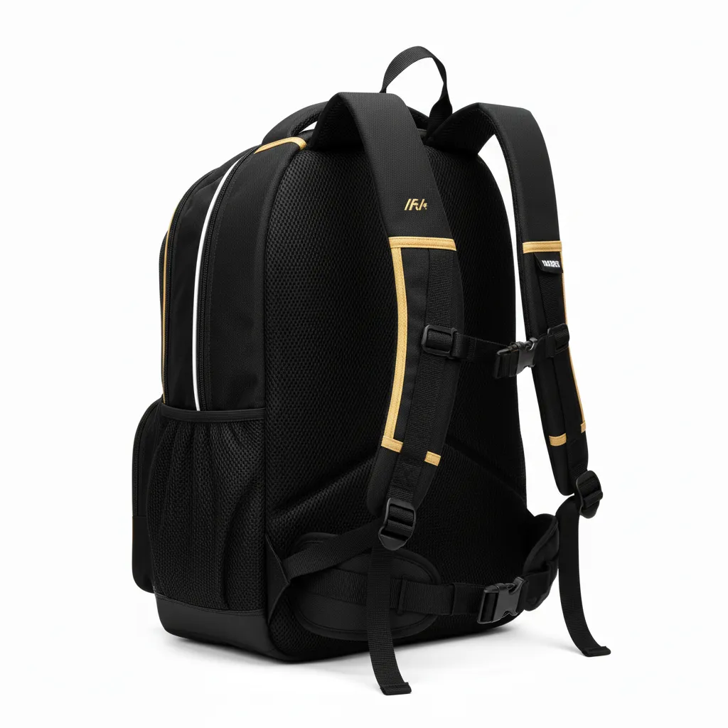 Custom Soccer Backpack - Black, Gold, White - Back View - Kinexa Sportswear