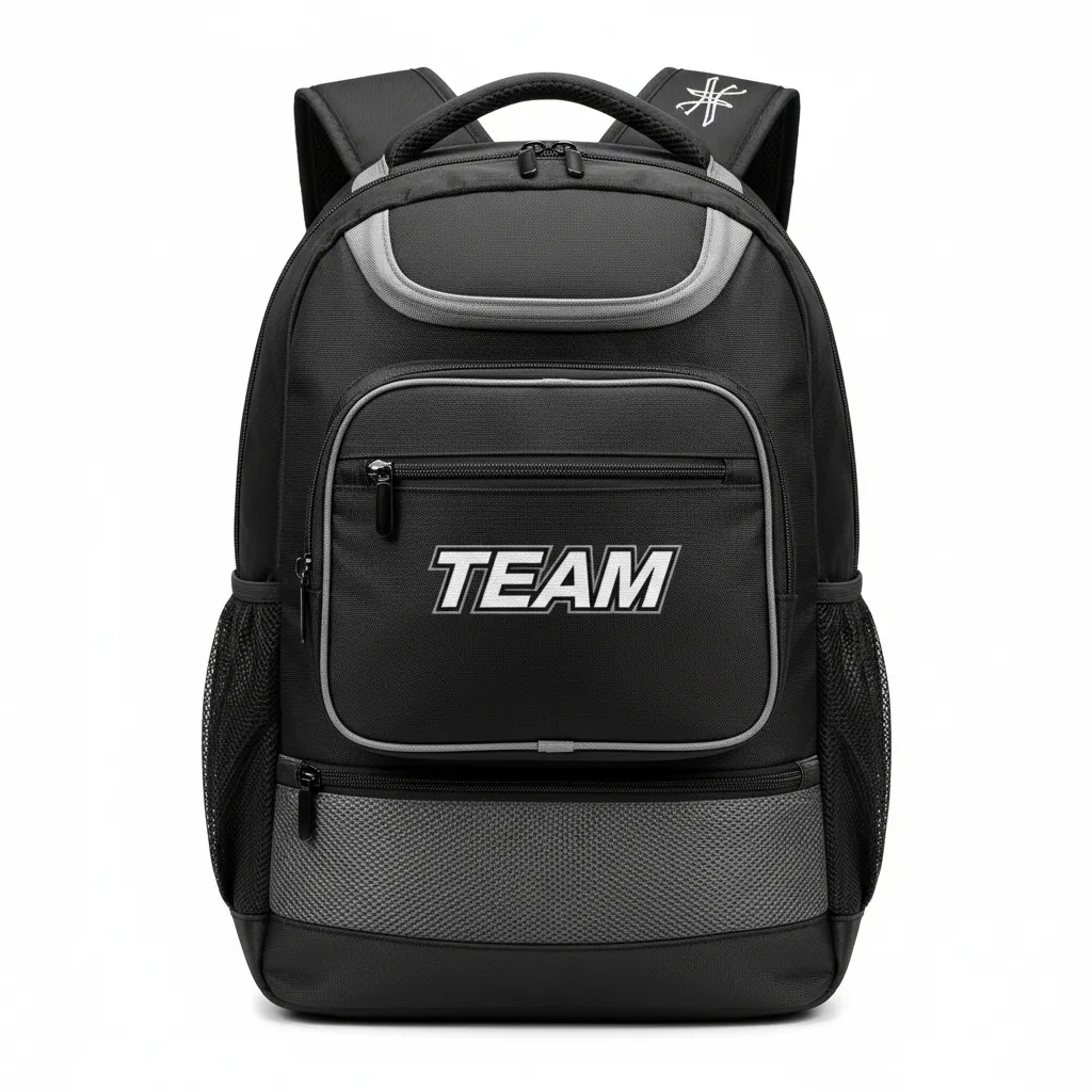 Custom Soccer Backpack - Black, Grey - Front View - Kinexa Sportswear