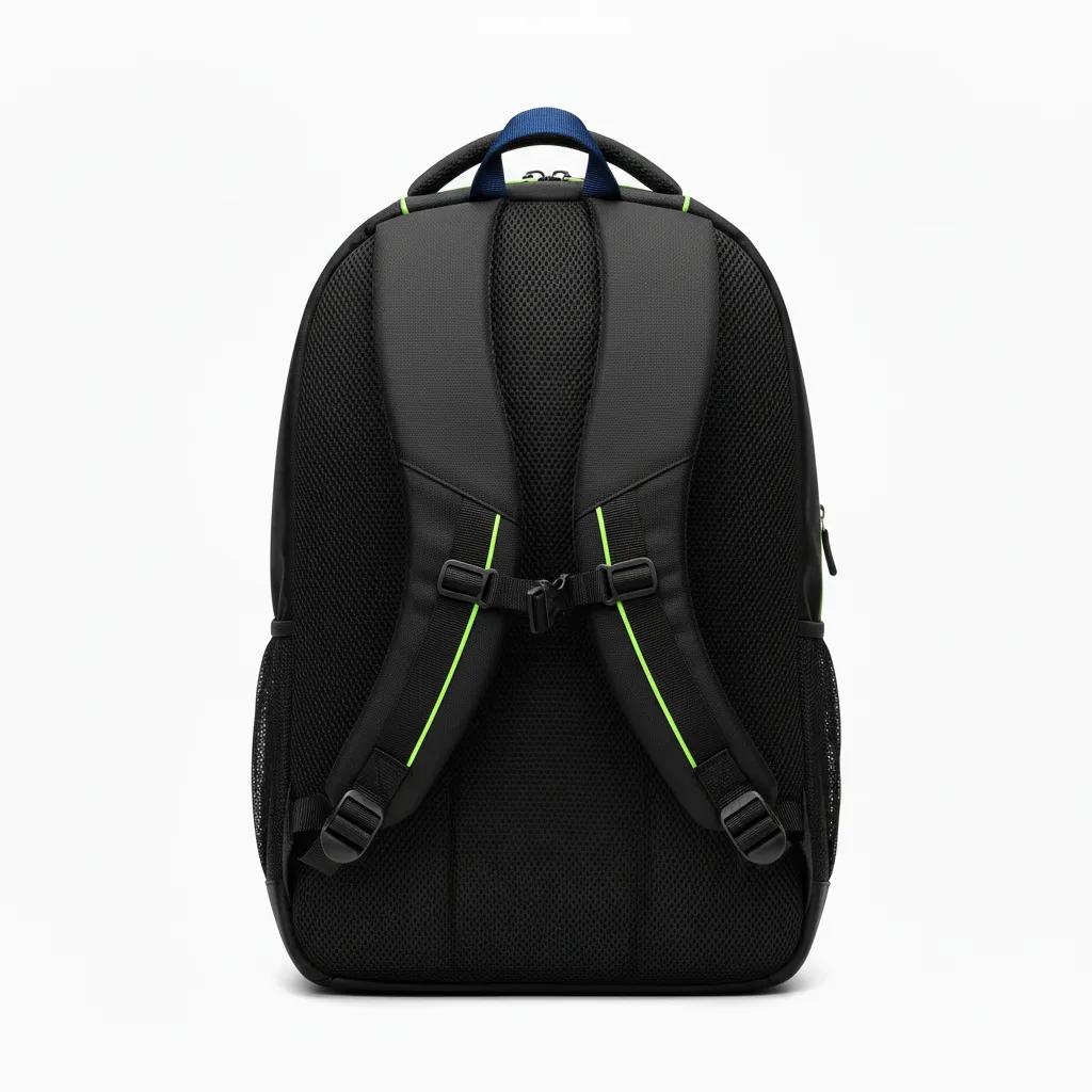 Custom Soccer Backpack - Black, Green - Neon - Back View - Kinexa Sportswear