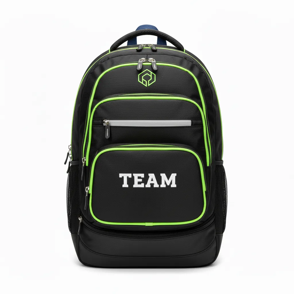 Custom Soccer Backpack - Black, Green - Neon - Front View - Kinexa Sportswear