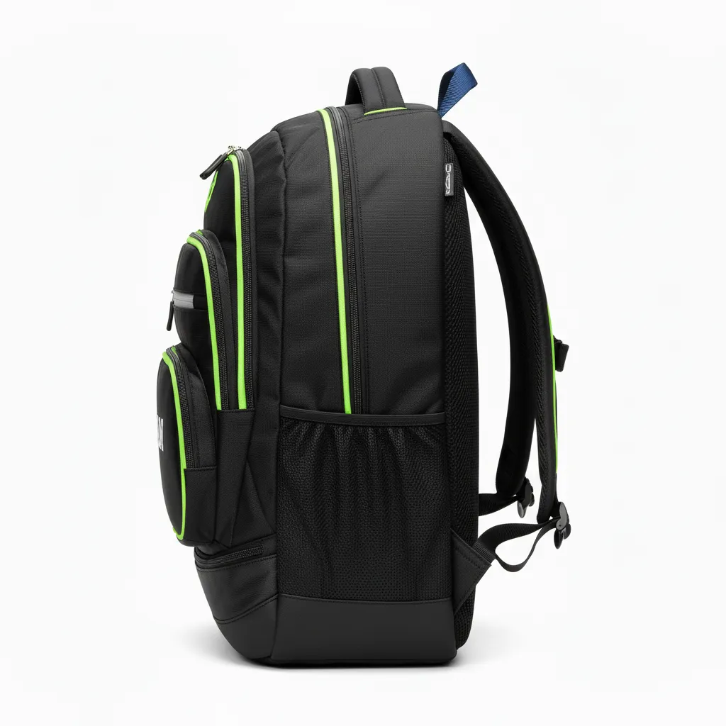 Custom Soccer Backpack - Black, Green - Neon - Side View - Kinexa Sportswear